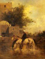 Eugene Fromentin - Horses Watering In A River